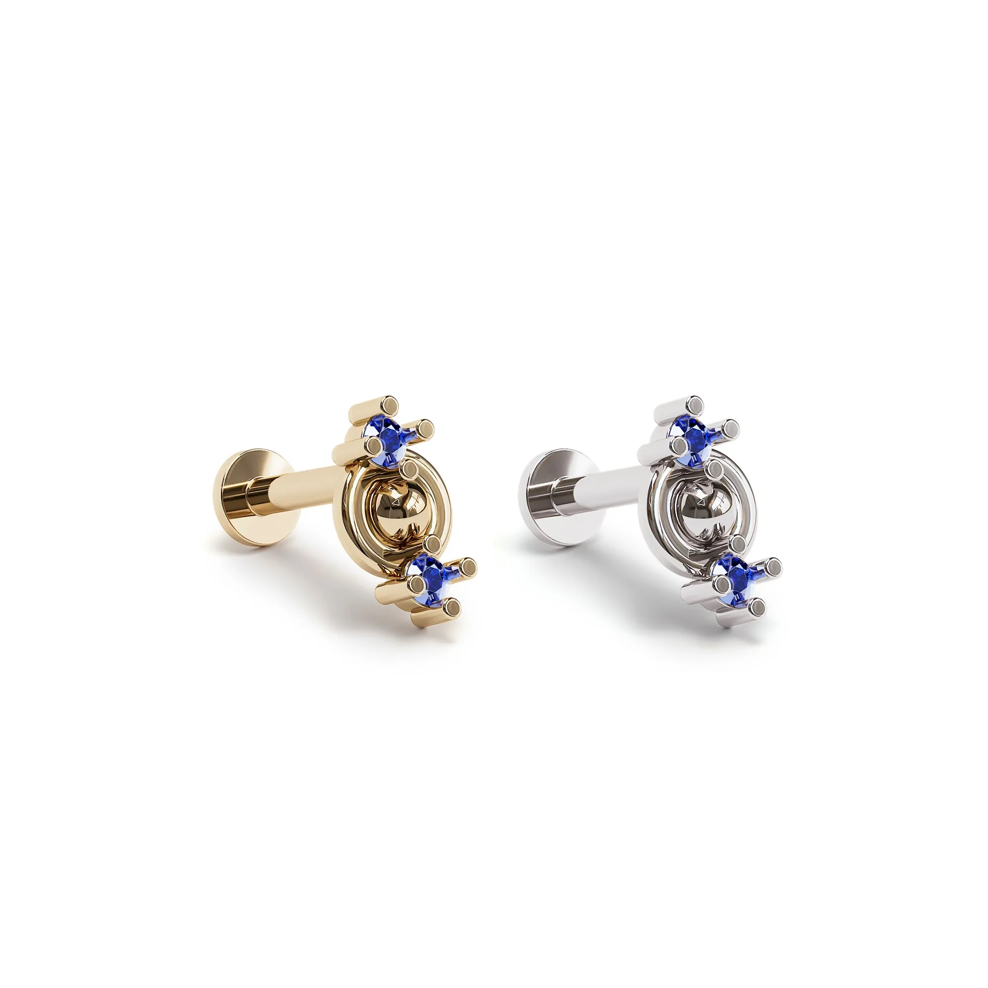 14K Gold Double Sapphire Stud