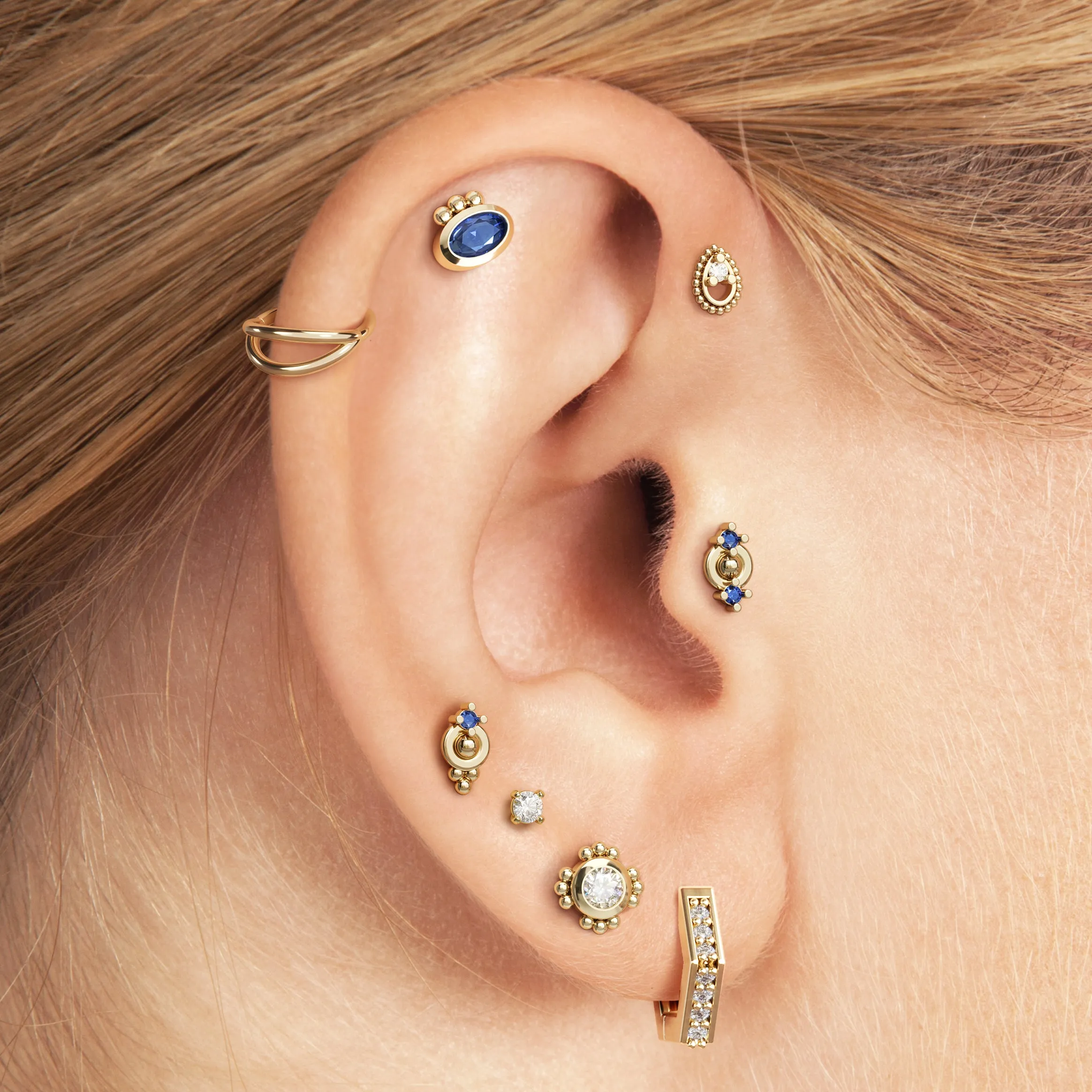 14K Gold Double Sapphire Stud