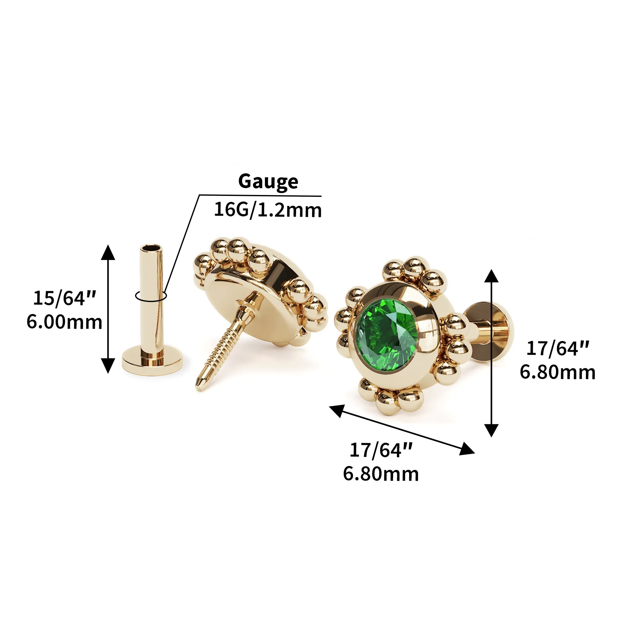 14K Gold Emerald Beaded Stud