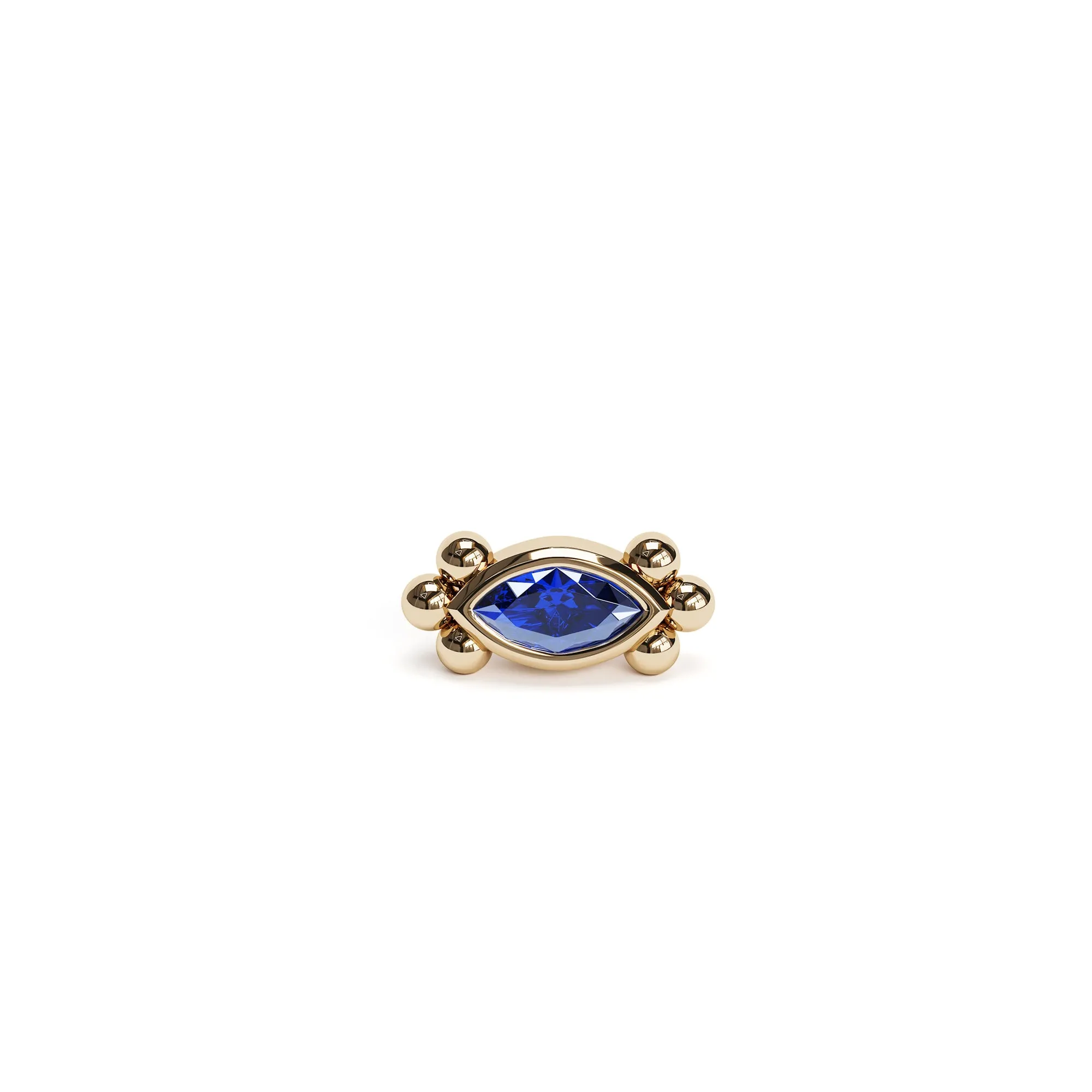 14K Gold Marquise Sapphire Beaded Stud