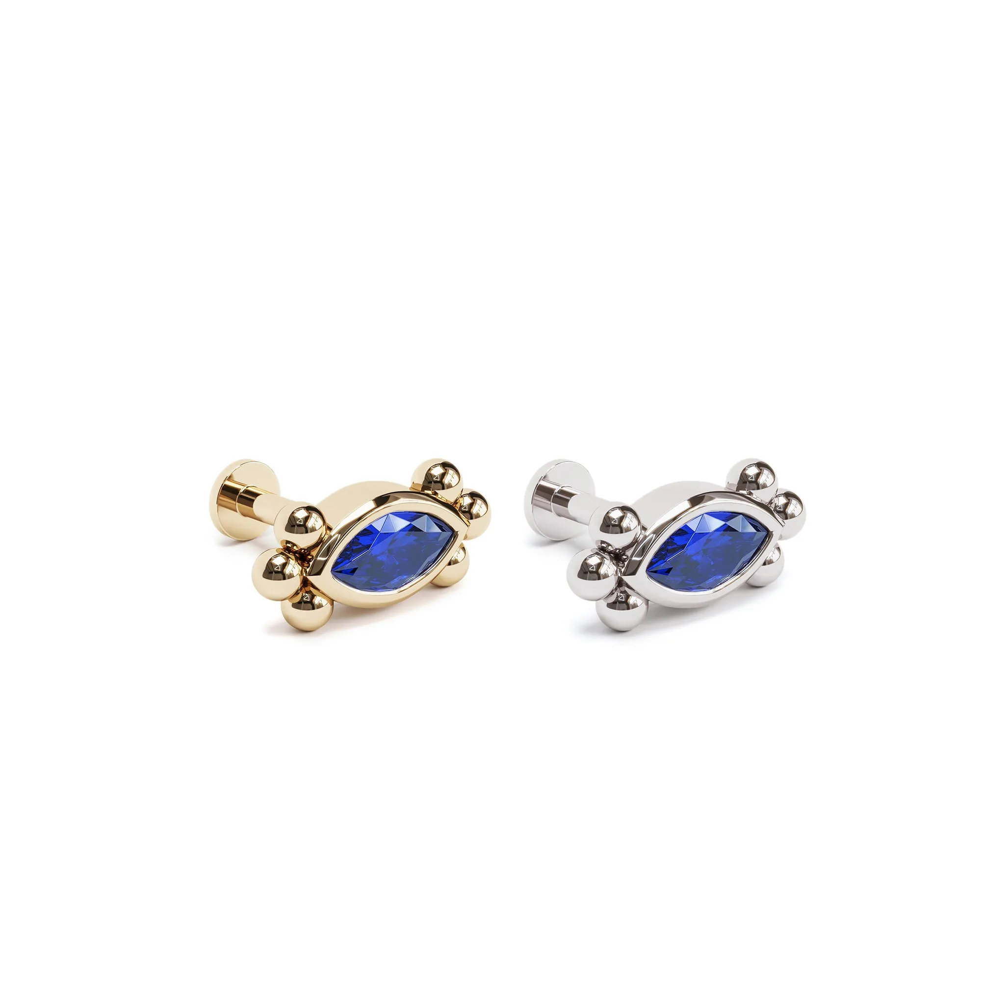 14K Gold Marquise Sapphire Beaded Stud