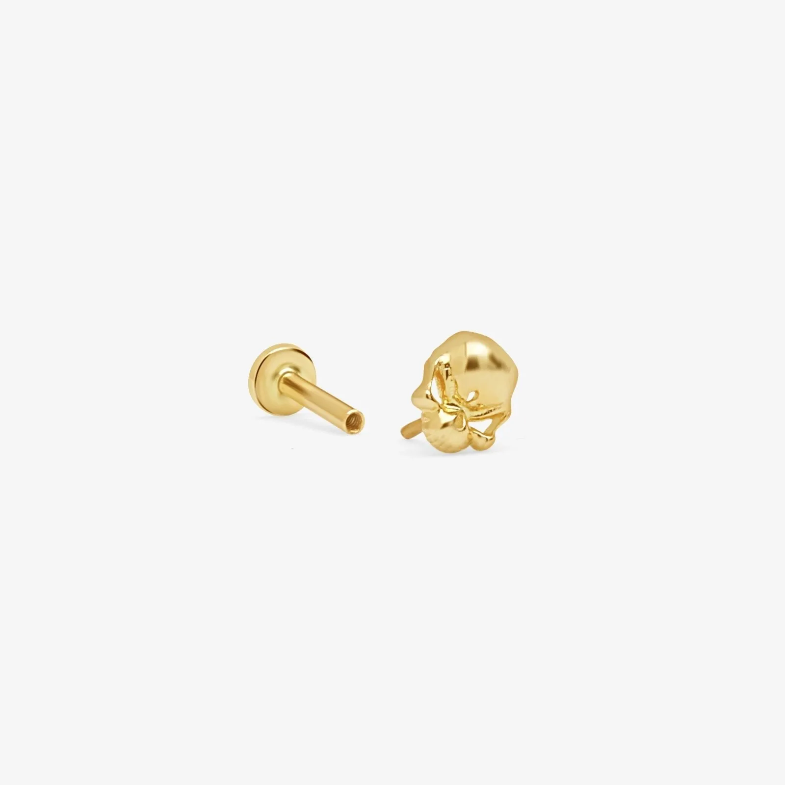 14K Solid Gold Skull Helix Cartilage Internally Threaded Flat Back Earring Labret Stud