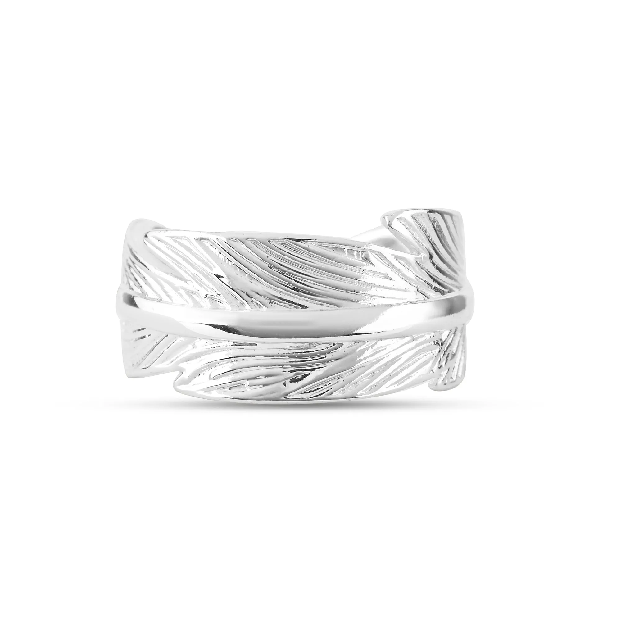 925 Sterling Silver-Plated Feather Ring Silver-Medium