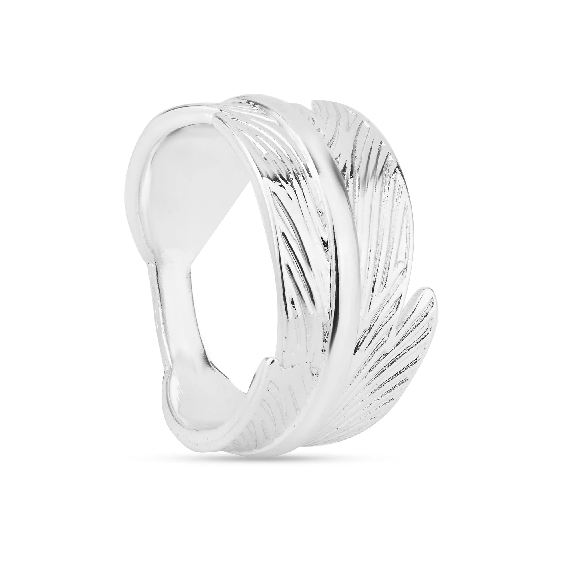 925 Sterling Silver-Plated Feather Ring Silver-Medium