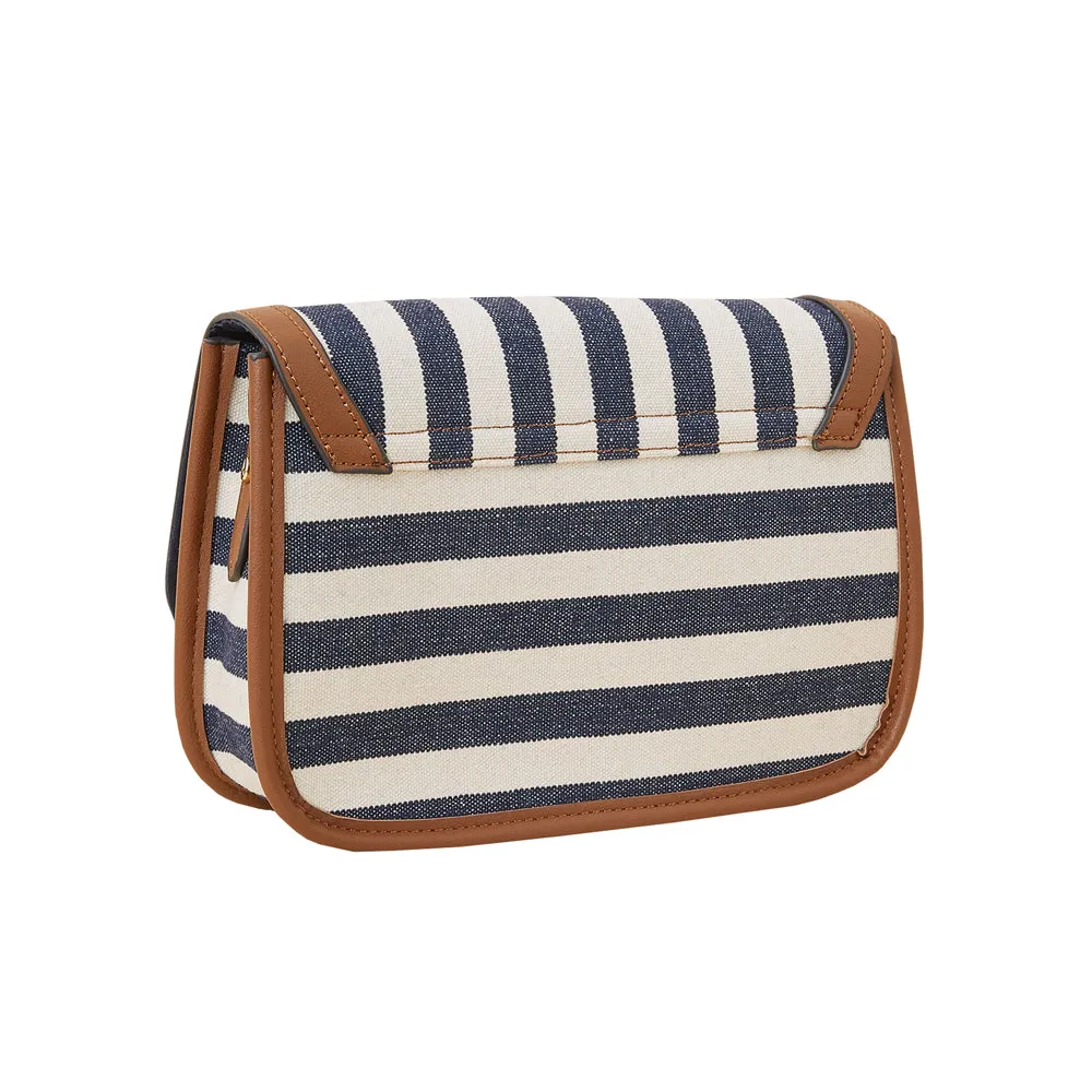 Accessorize London Women's Blue Stripe Sling bag with trim