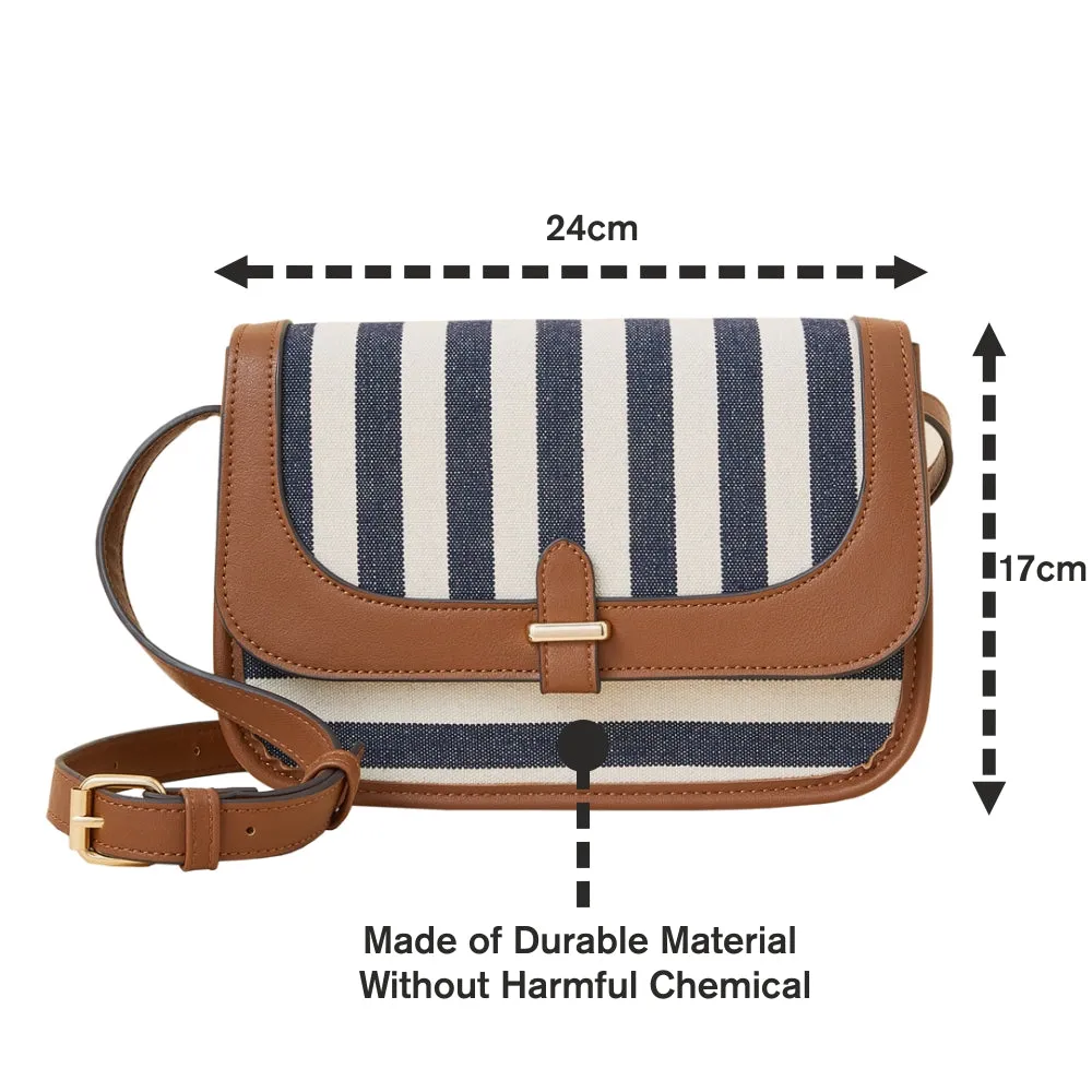 Accessorize London Women's Blue Stripe Sling bag with trim