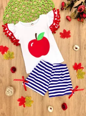 Apple Dandy Pom Pom Top And Striped Short Set