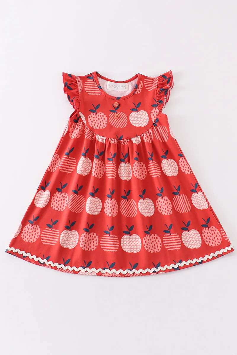 Apple print ruffle dress