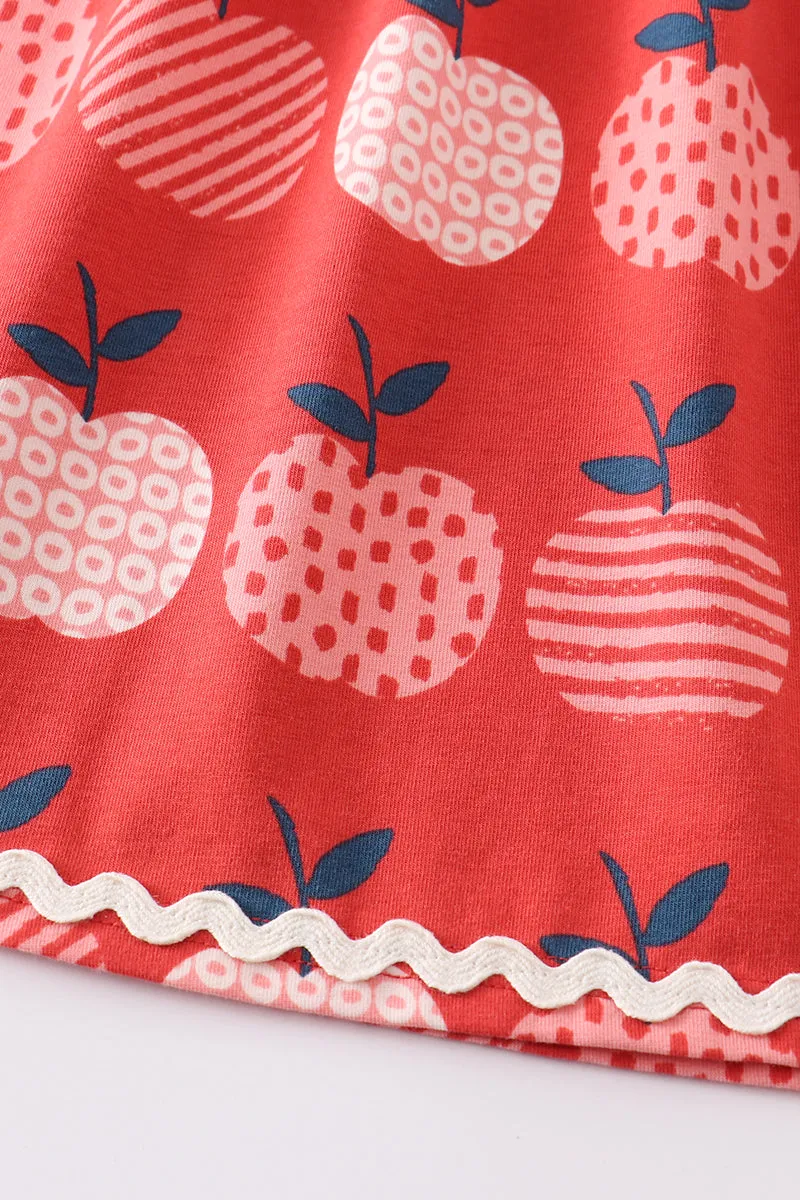 Apple print ruffle dress