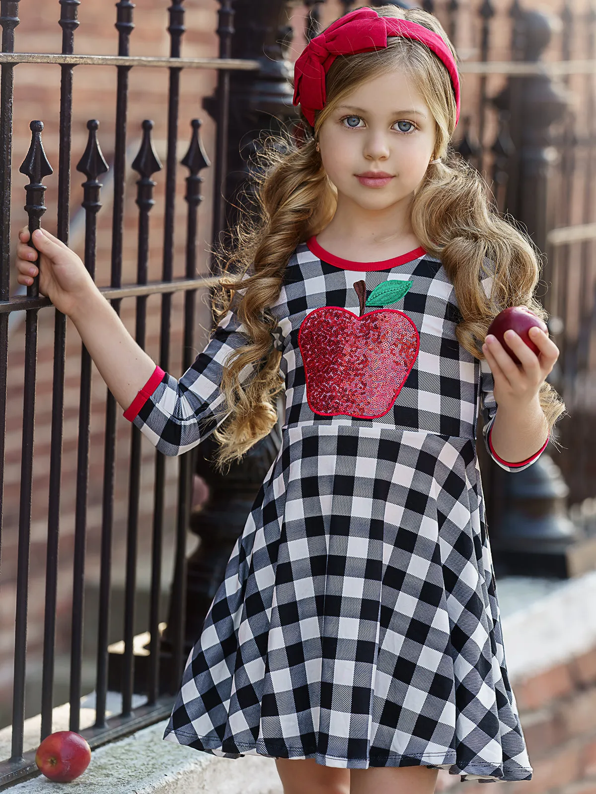 Apple Shine Sequin Scoop Back Plaid Dress