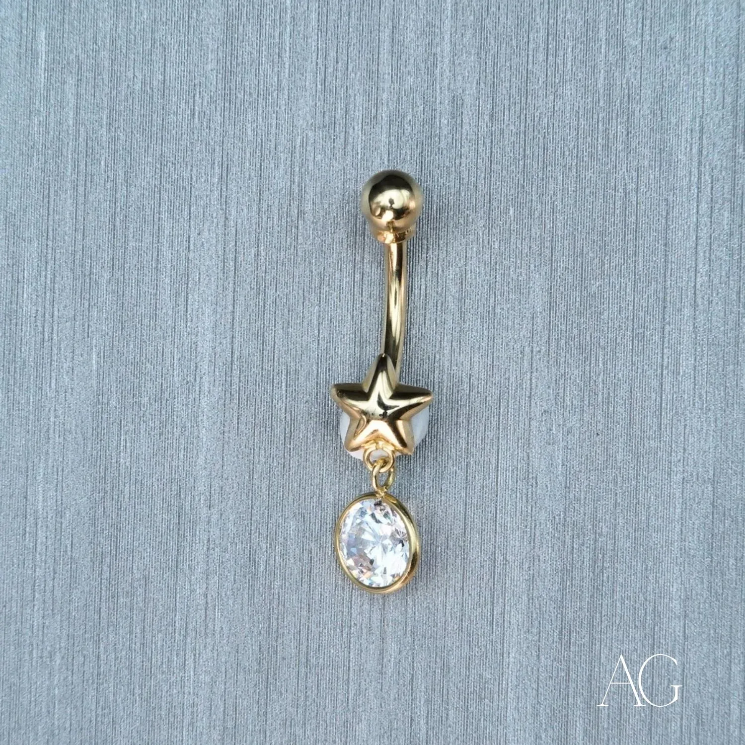 Art Gold 18k Gold Bellybutton Piercing with Cubic Zirconia