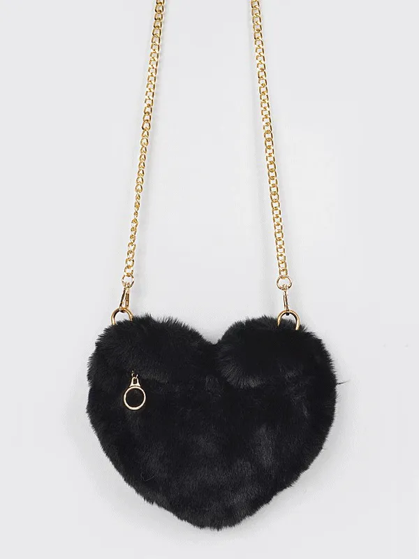 Bag - Faux Fur Black Heart