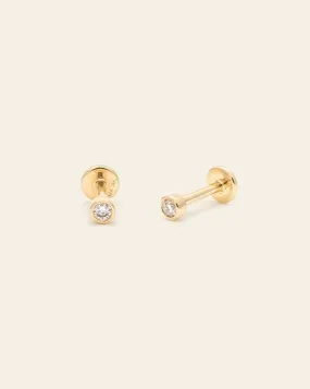 Bezel Set Diamond Stud - 14k Solid Gold