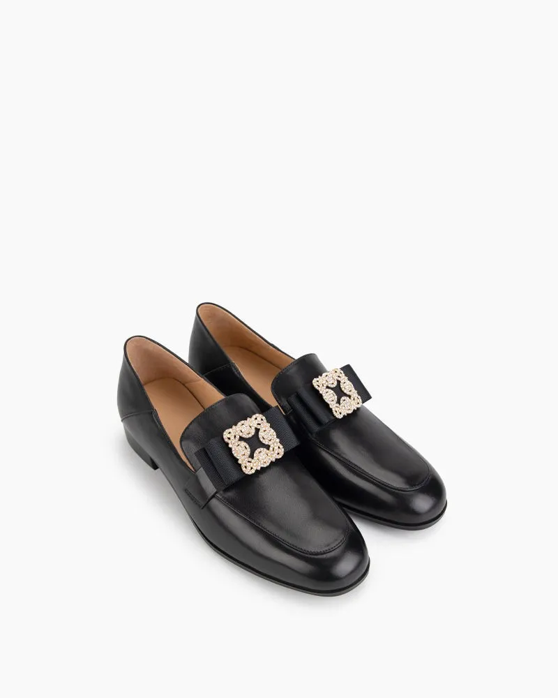 Black Classic Leather Flat Loafers