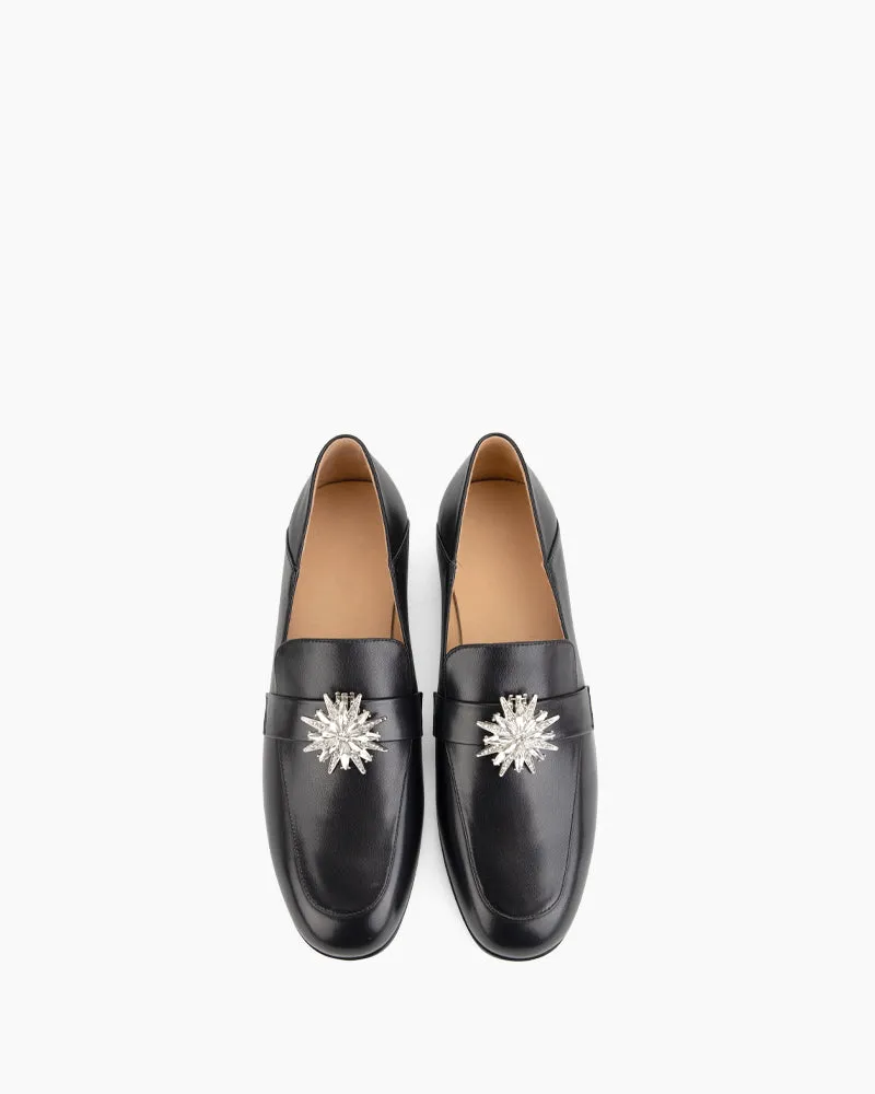 Black Classic Leather Flat Loafers