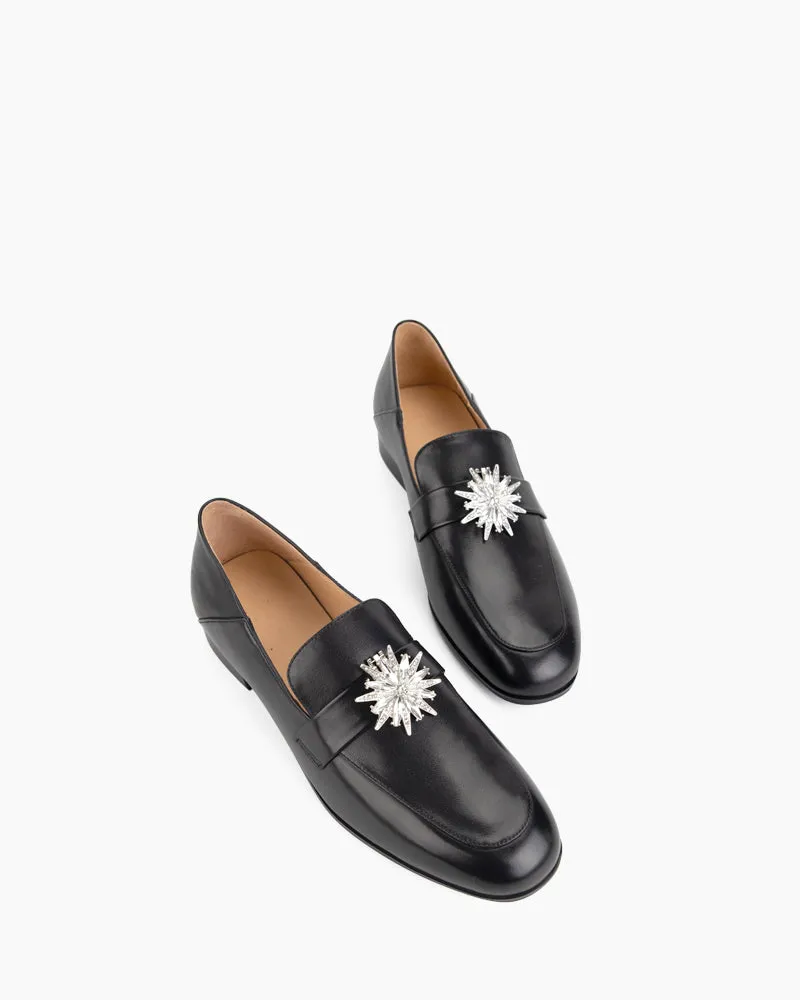 Black Classic Leather Flat Loafers