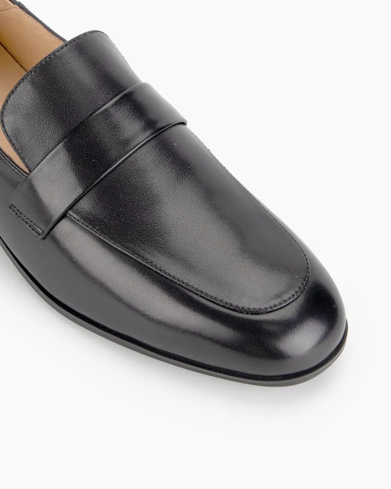 Black Classic Leather Flat Loafers