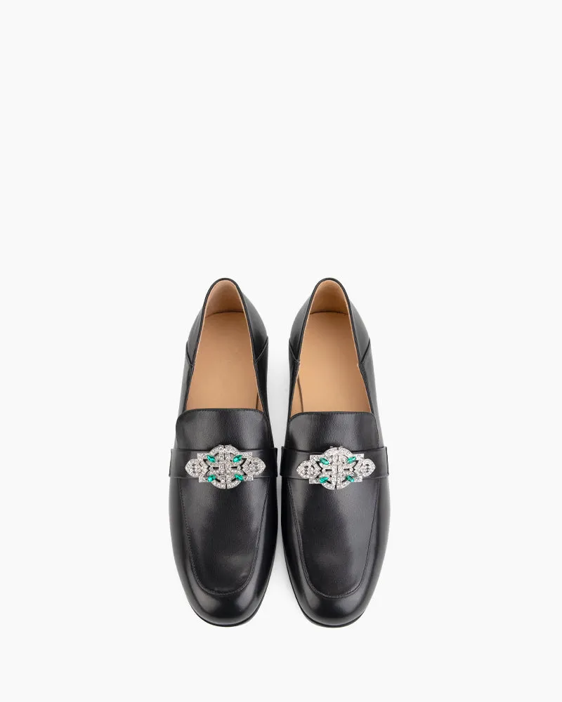 Black Classic Leather Flat Loafers