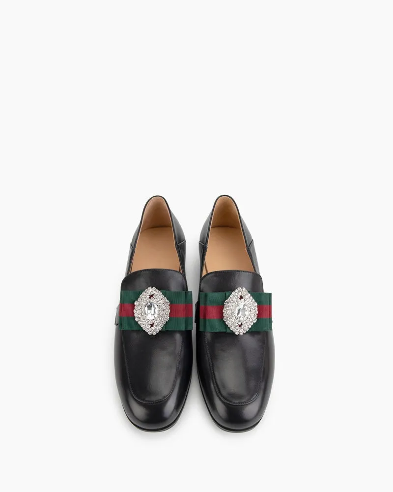 Black Classic Leather Flat Loafers