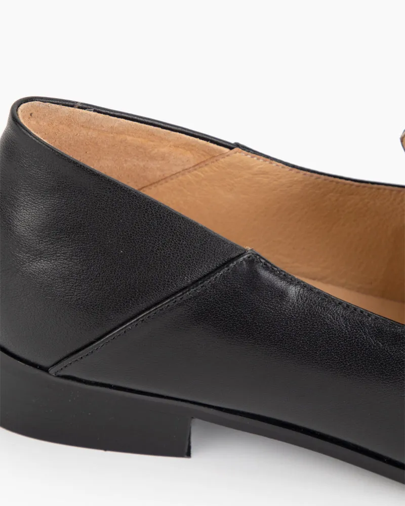 Black Classic Leather Flat Loafers