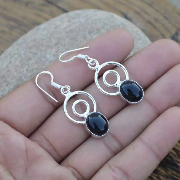 Black Onyx Gemstone Earrings - 925 Sterling Silver Dangle Earrings - Women's Gift Jewelry- Gemstone Gift Jewelry - Black Onyx Gift Earrings