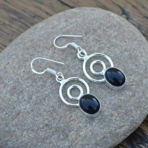 Black Onyx Gemstone Earrings - 925 Sterling Silver Dangle Earrings - Women's Gift Jewelry- Gemstone Gift Jewelry - Black Onyx Gift Earrings