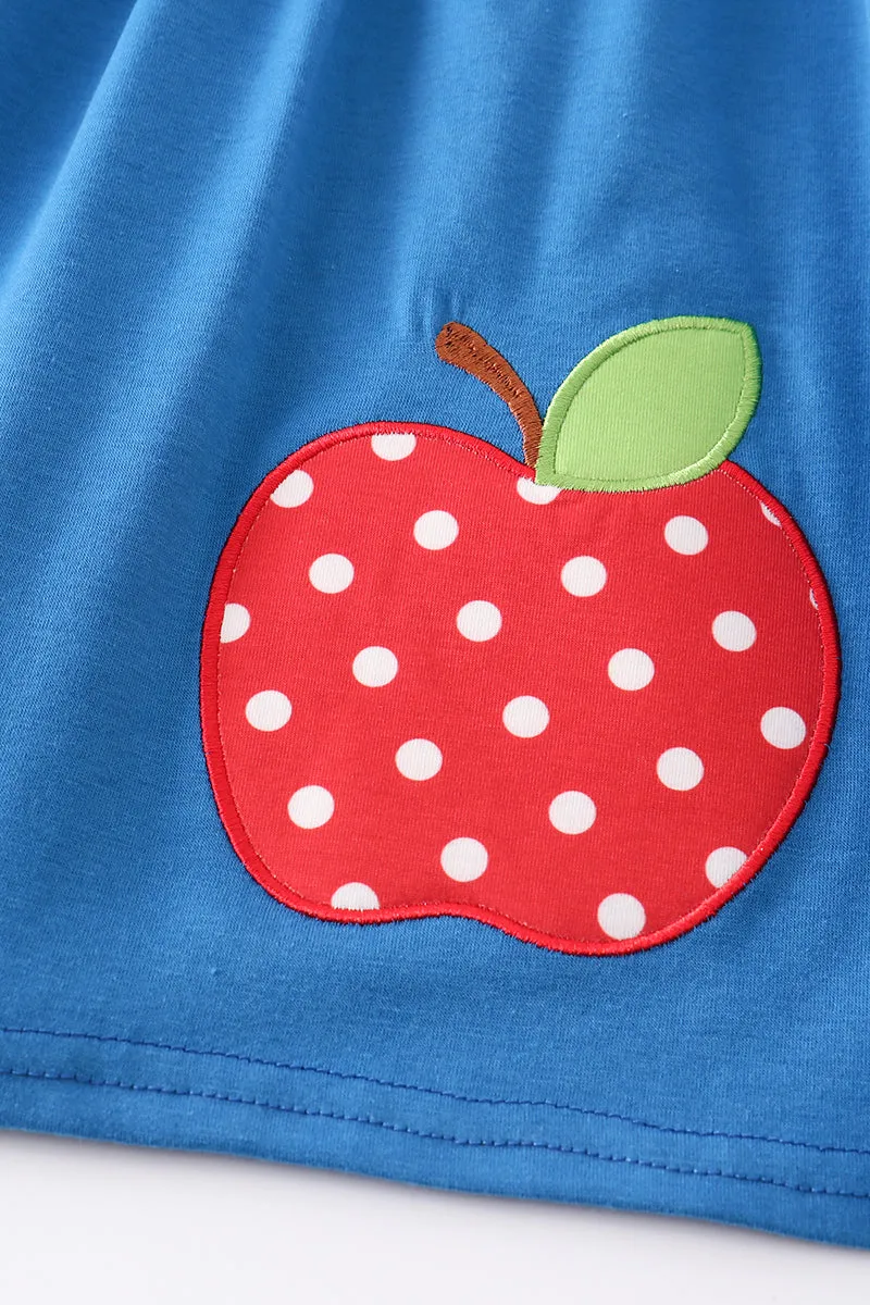 Blue apple applique back to school dress