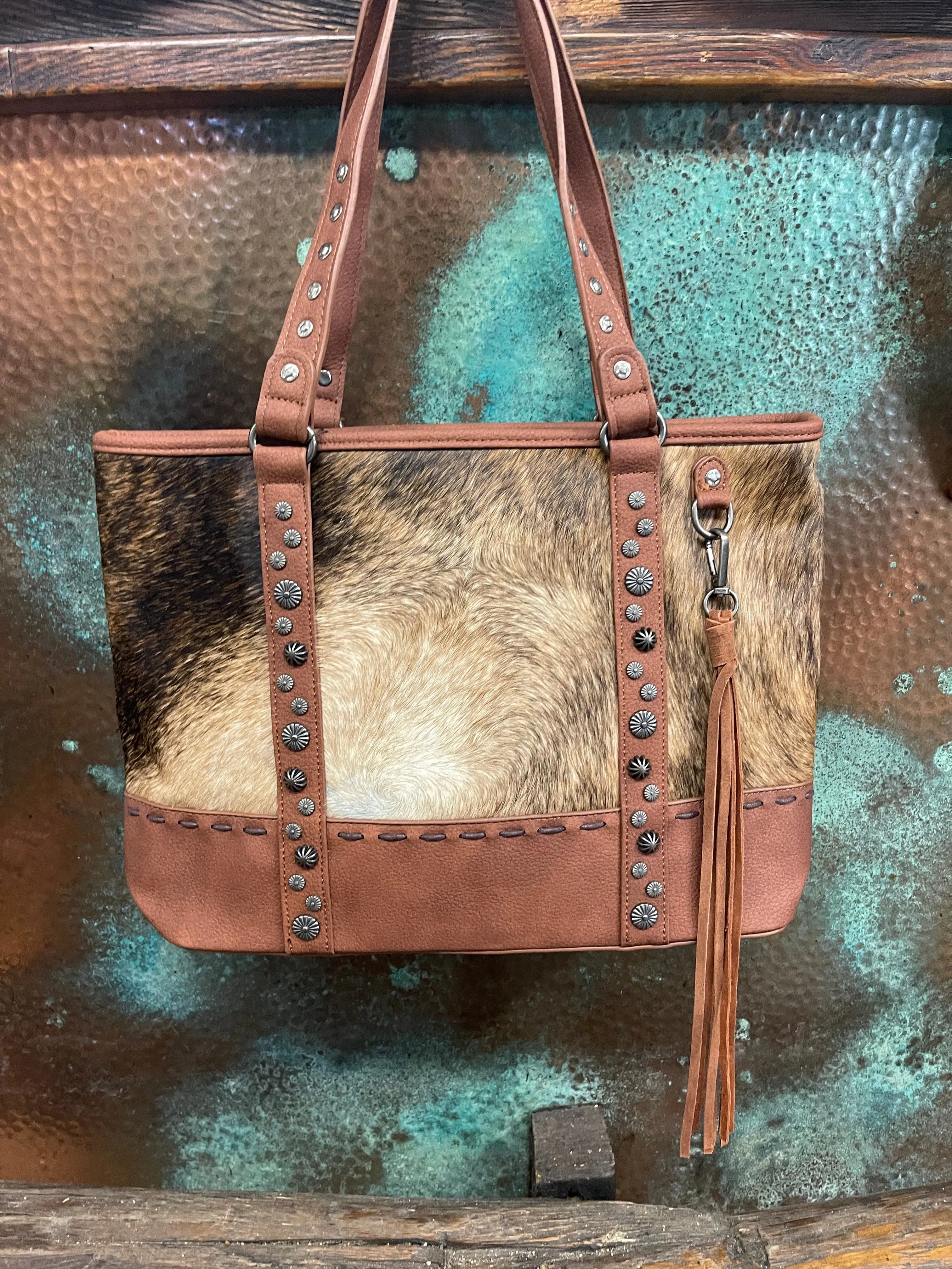 Brown Wide Get along Cowhide TOTE