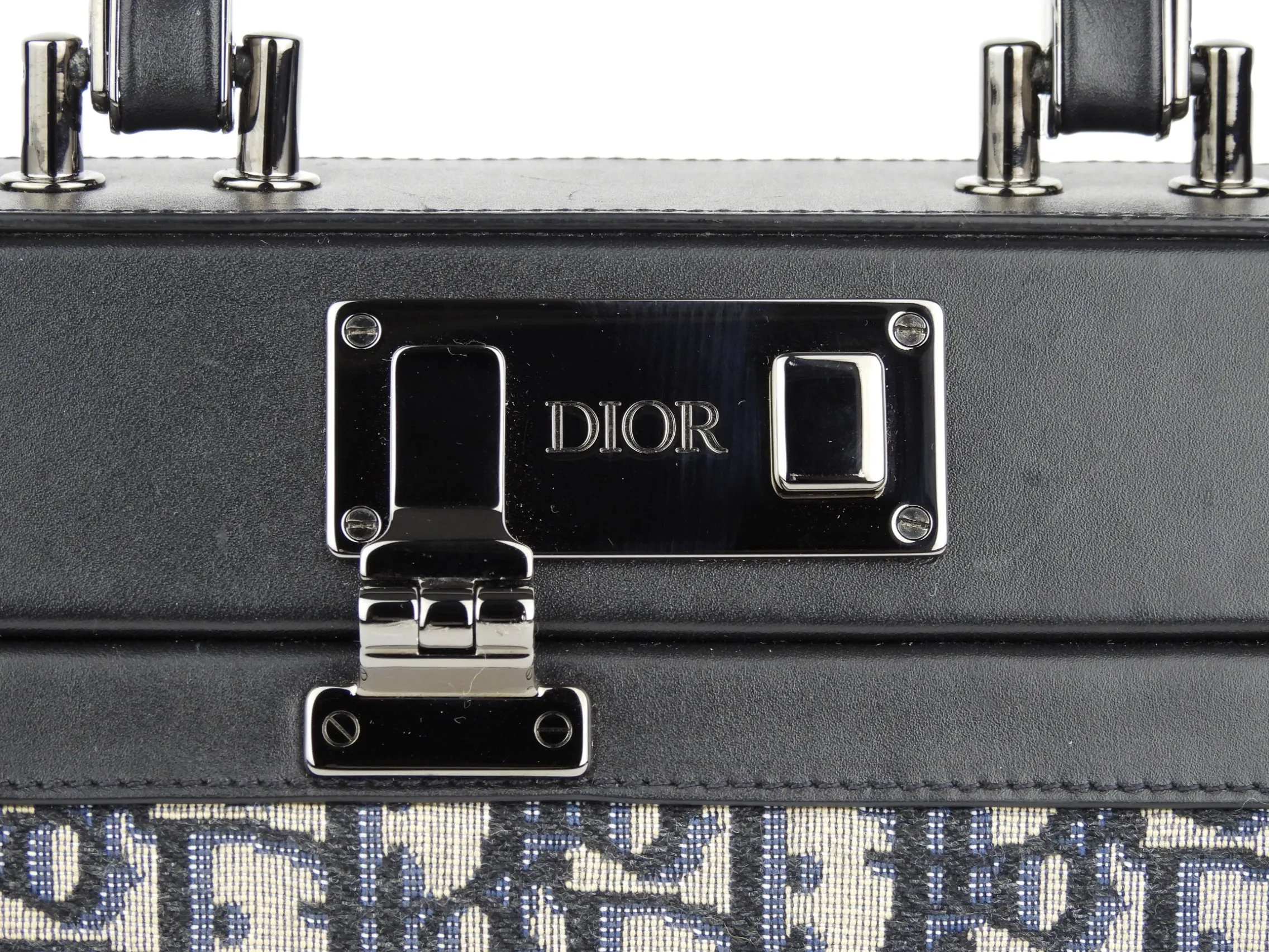 Christian Dior Oblique Monogram and Black Leather Two-Way Hard-Case Lock Handle Bag