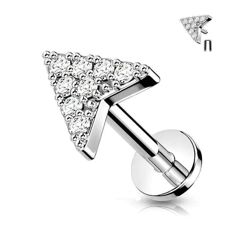 CZ Arrowhead Tragus Cartilage Barbell Stud - Silver