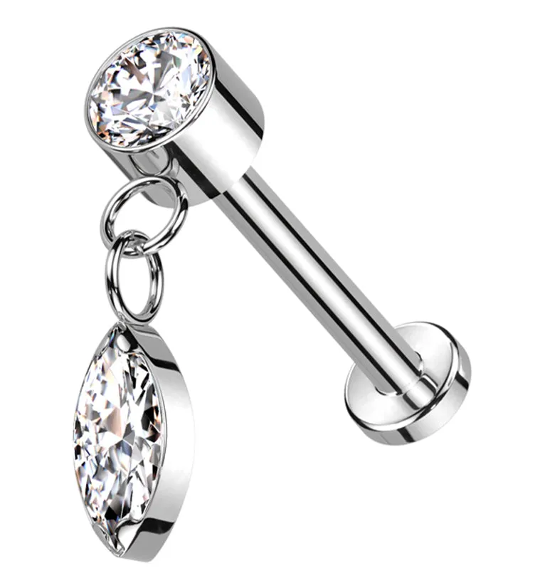 Dangle Marquise Clear CZ Threadless Titanium Labret