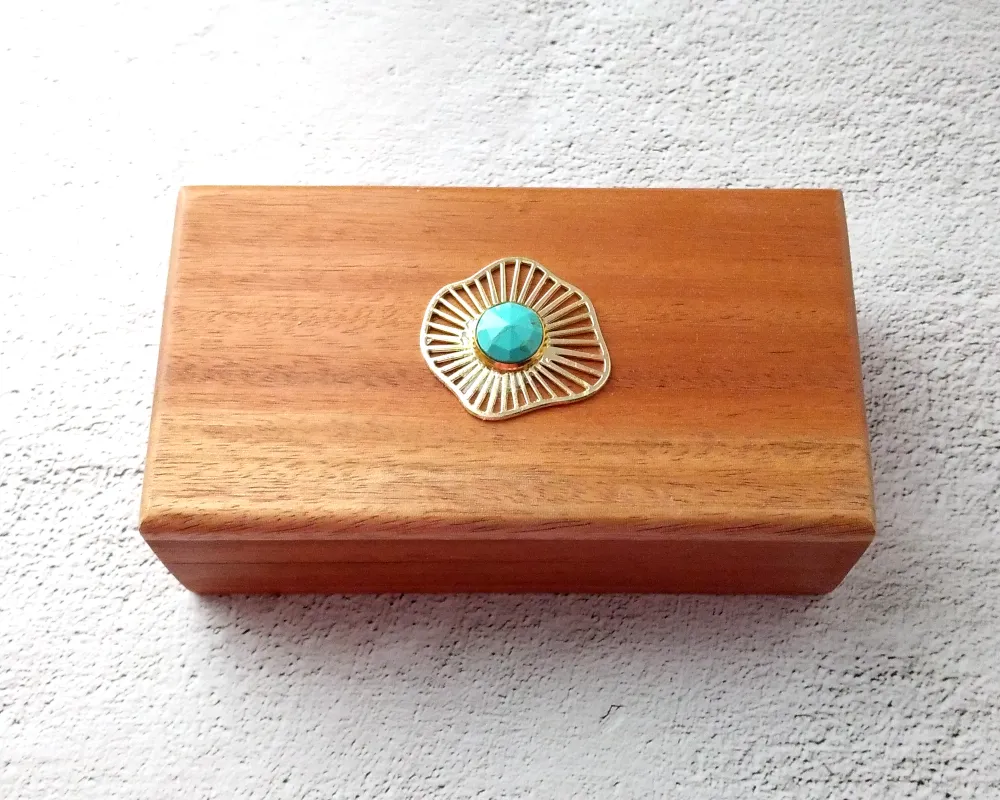 Deco Lotus Leaf with Turquoise Mahogany Box