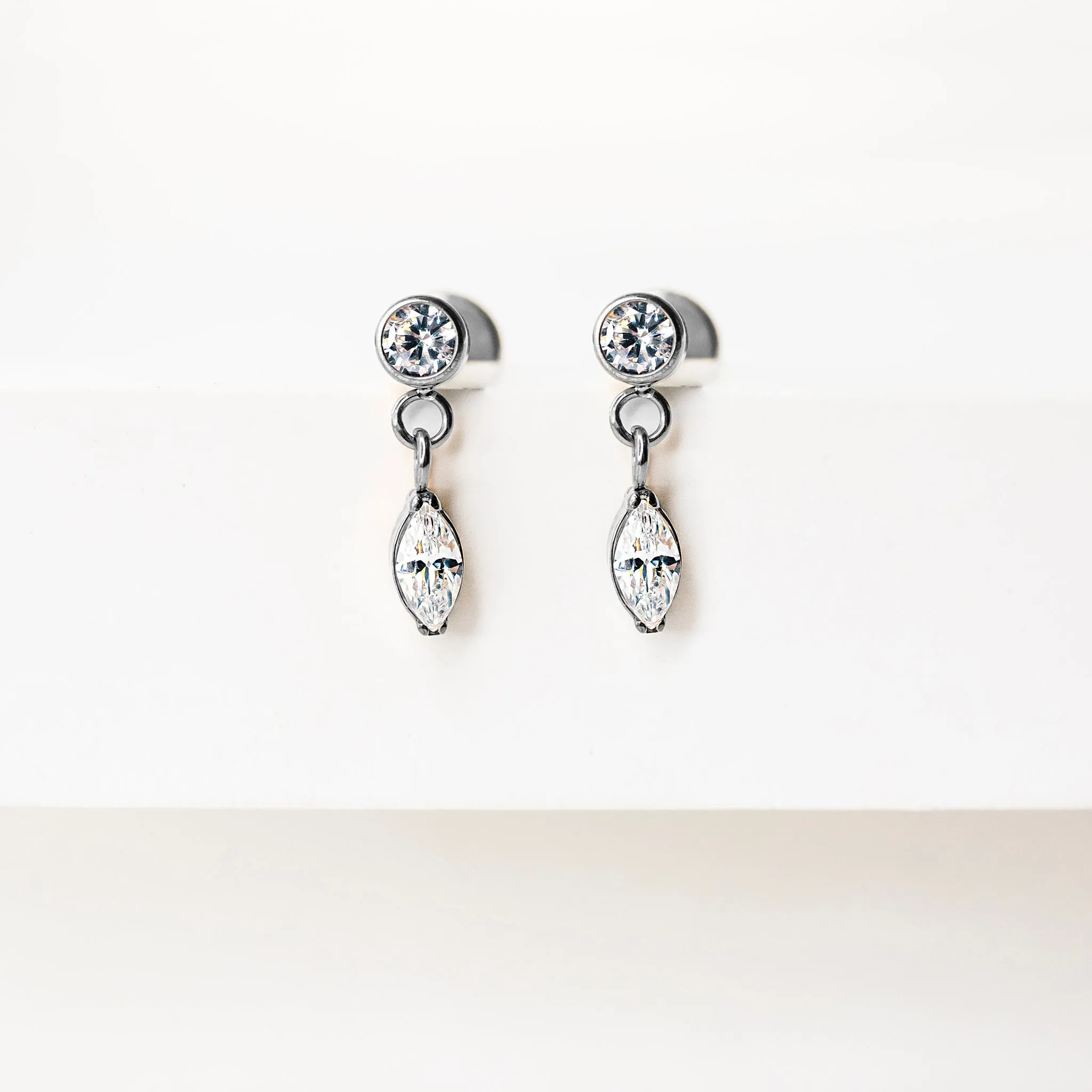 Double Drop Bezel Set Crystal Flat Back Sleeper Earrings