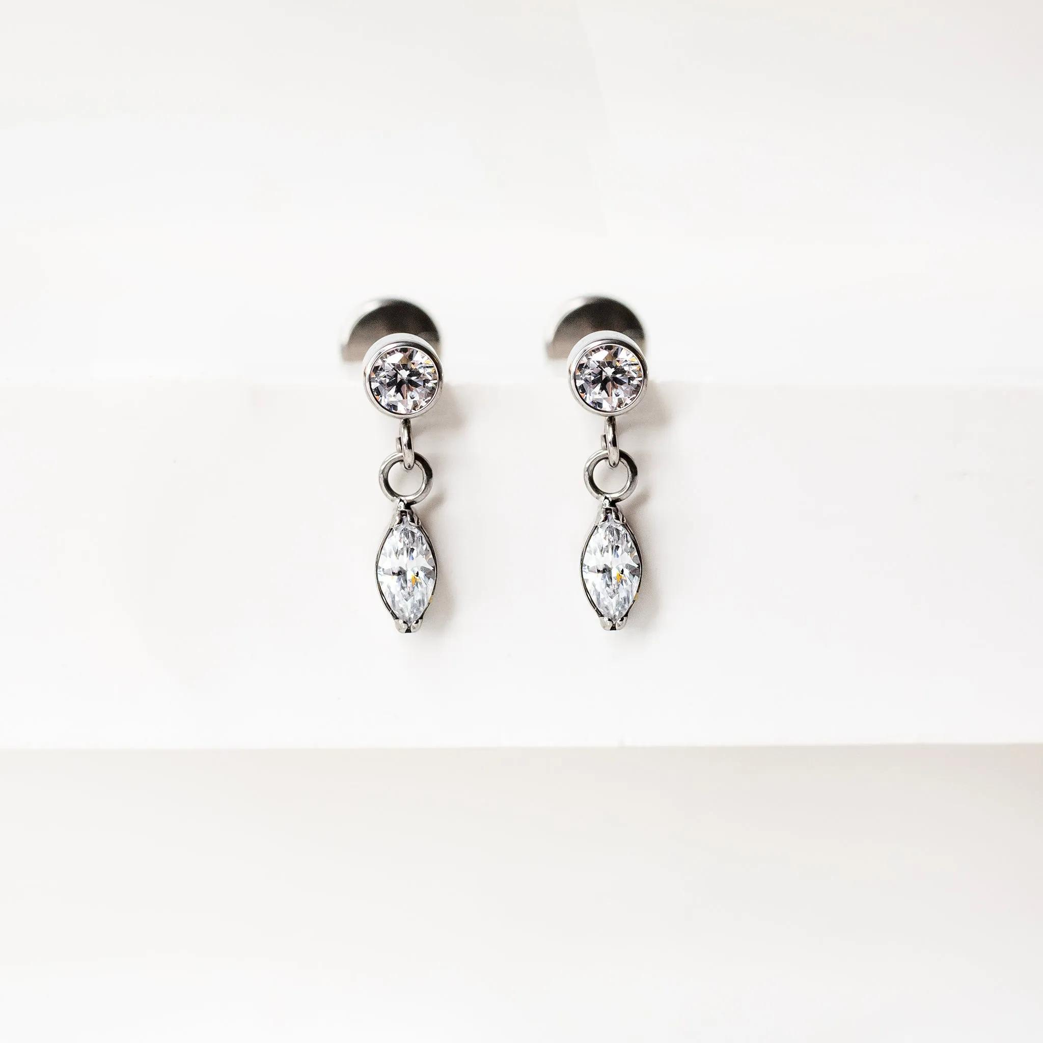 Double Drop Bezel Set Crystal Flat Back Sleeper Earrings