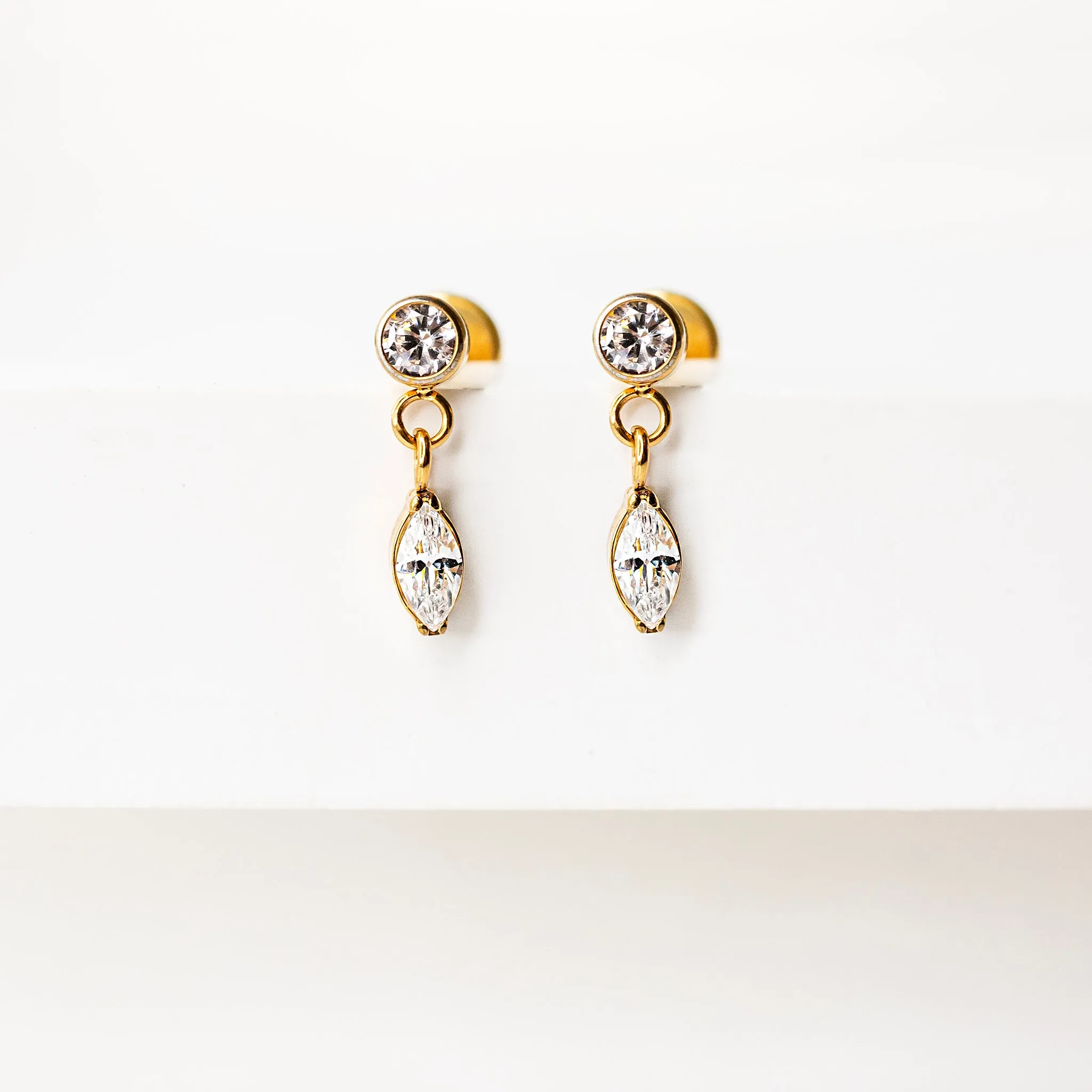 Double Drop Bezel Set Crystal Flat Back Sleeper Earrings