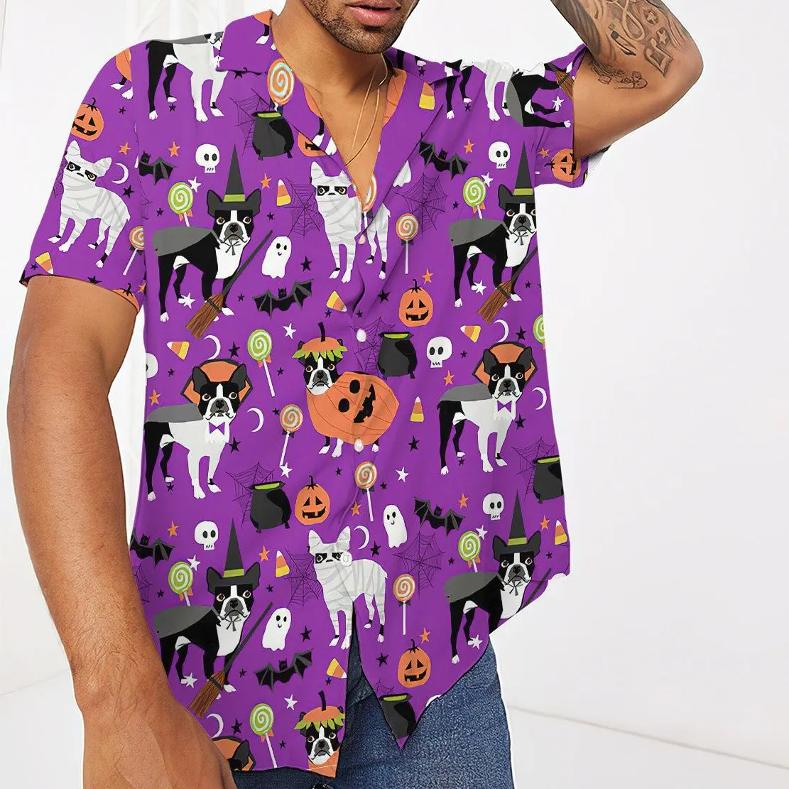 Gearhuman 3D Boston Terrier Halloween Hawaii Shirt