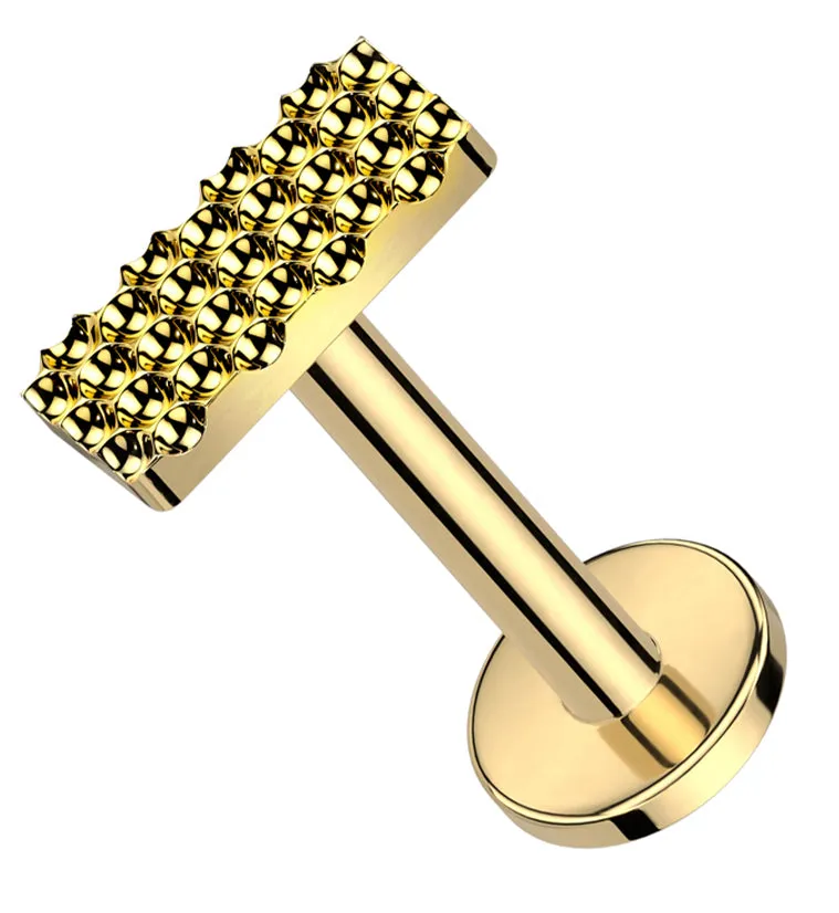 Gold PVD Beaded Rectangle Internally Threaded Titanium Labret