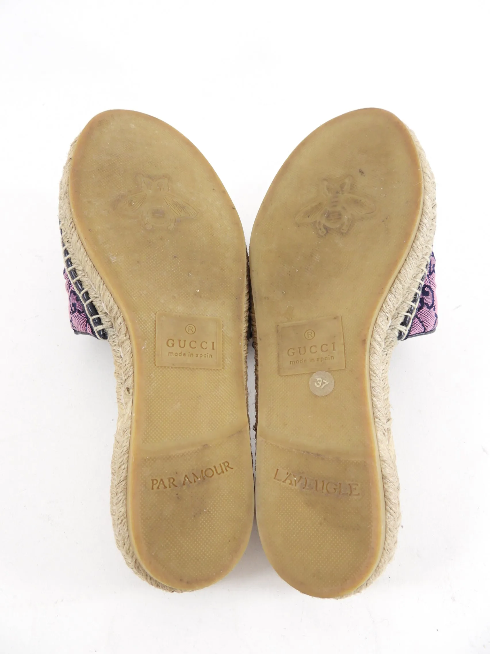 Gucci Pink Monogram Marmont Flat Espadrille Sandals - 37