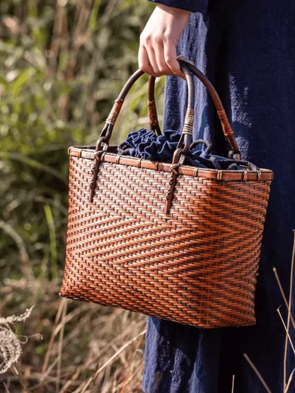 Handmade Bamboo Weaving Handbag Casual Basket Bags