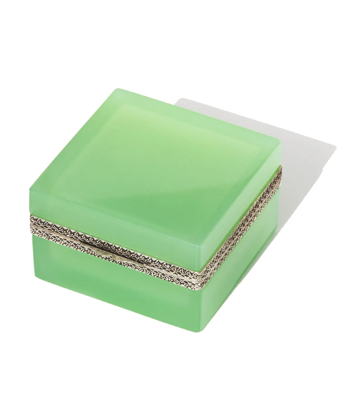 Large Square Green Opaline Glass Box