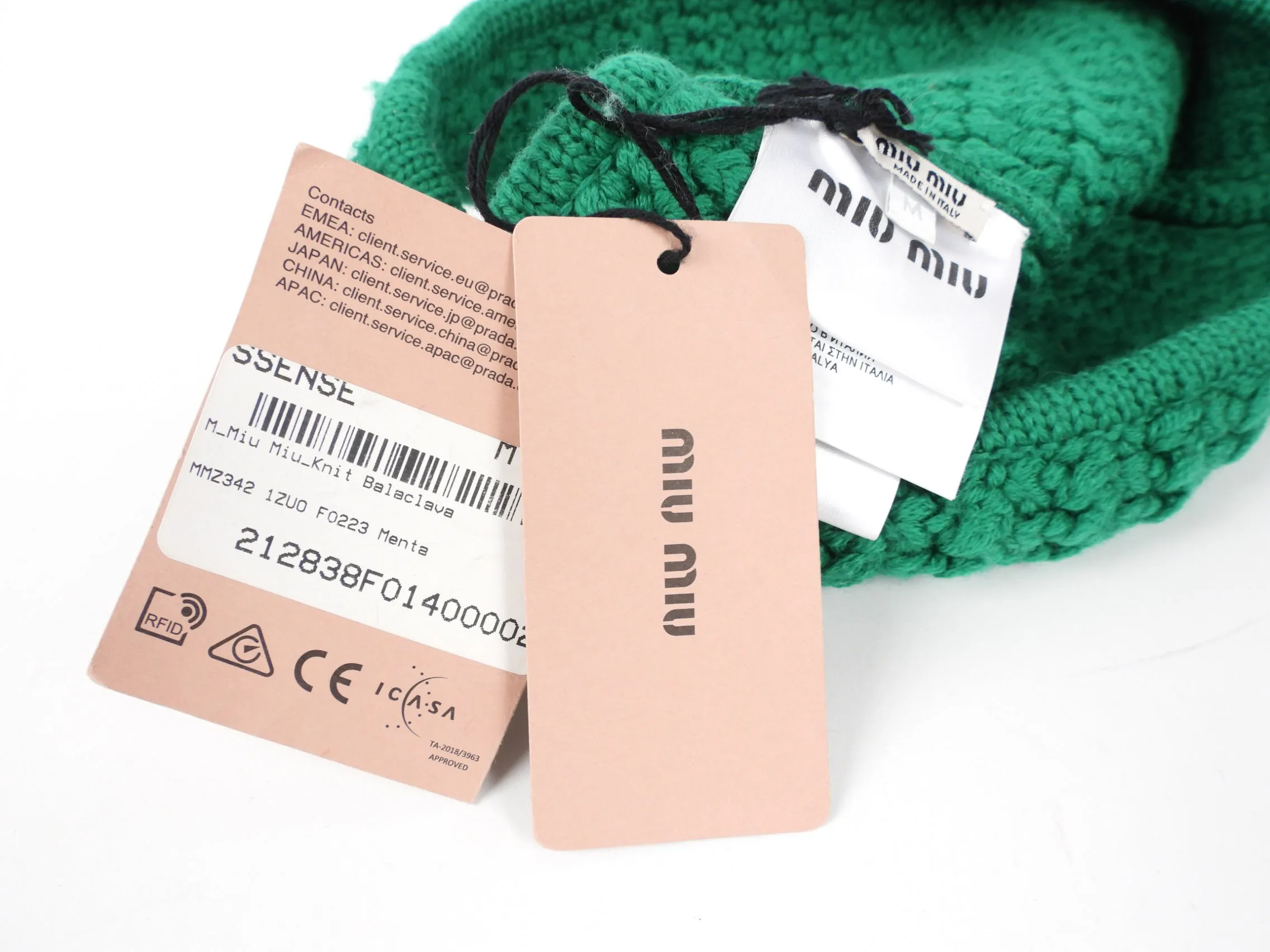 Miu Miu Green Knit Balaklava Hat - S/M