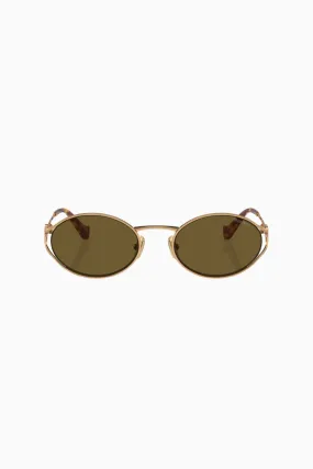 Miu Miu Oval Wire Framed Sunglasses - Brass Gold