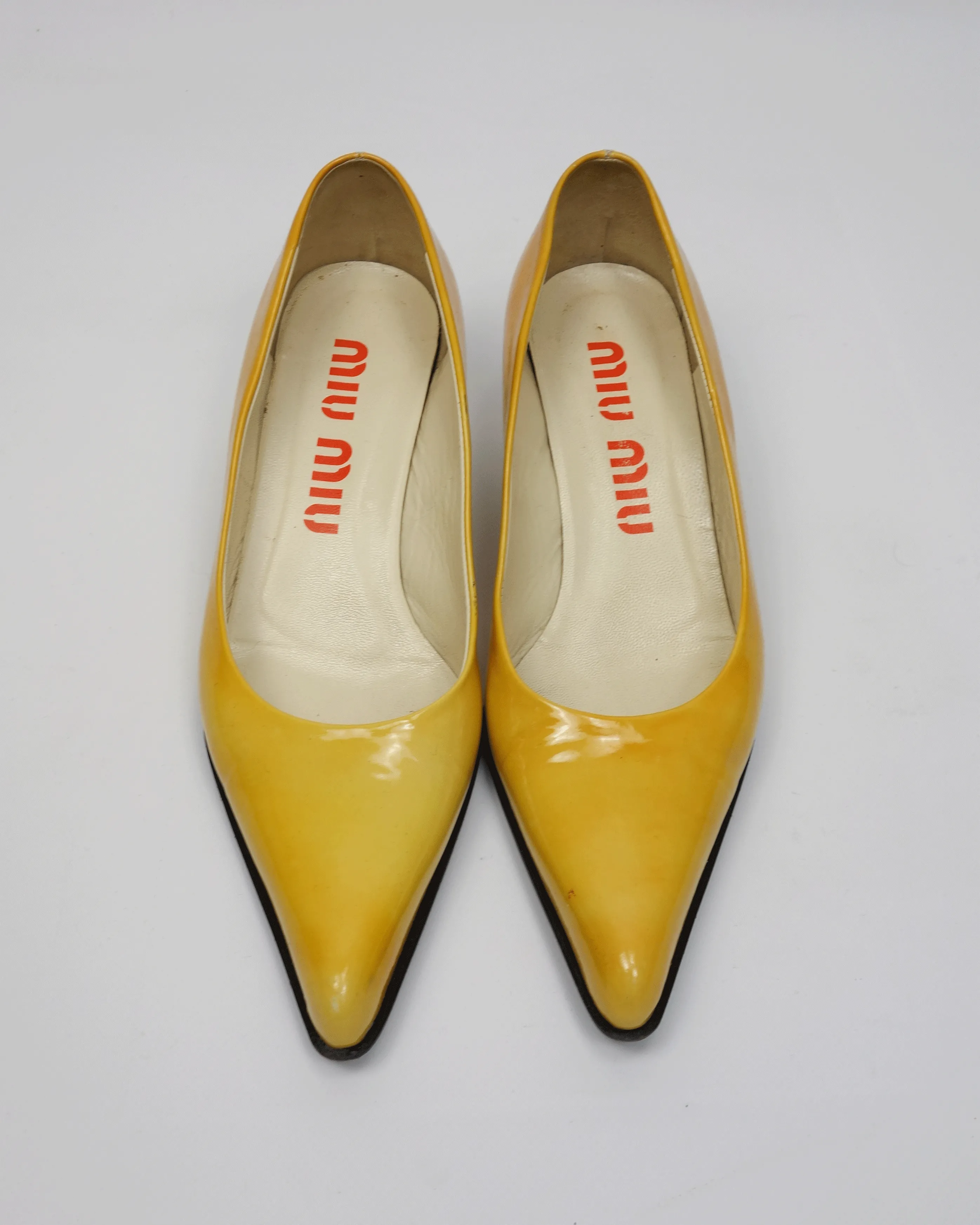 Miu Miu Patent Yellow Triangle Heels 2000's