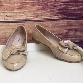 Miu Miu Tan Patent Leather Bow Loafers