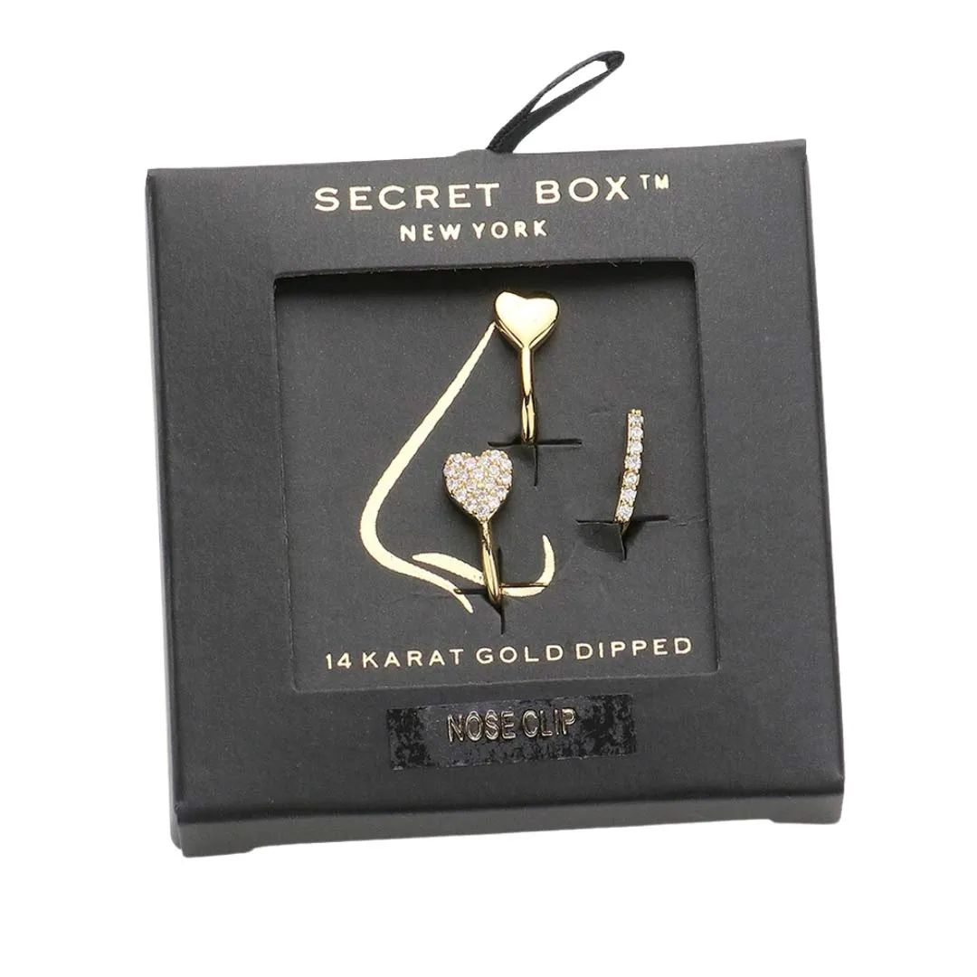 Secret Box 14K Gold Dipped Heart Bar Nose Clips