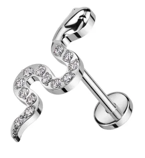 Snake Clear CZ Threadless Titanium Labret