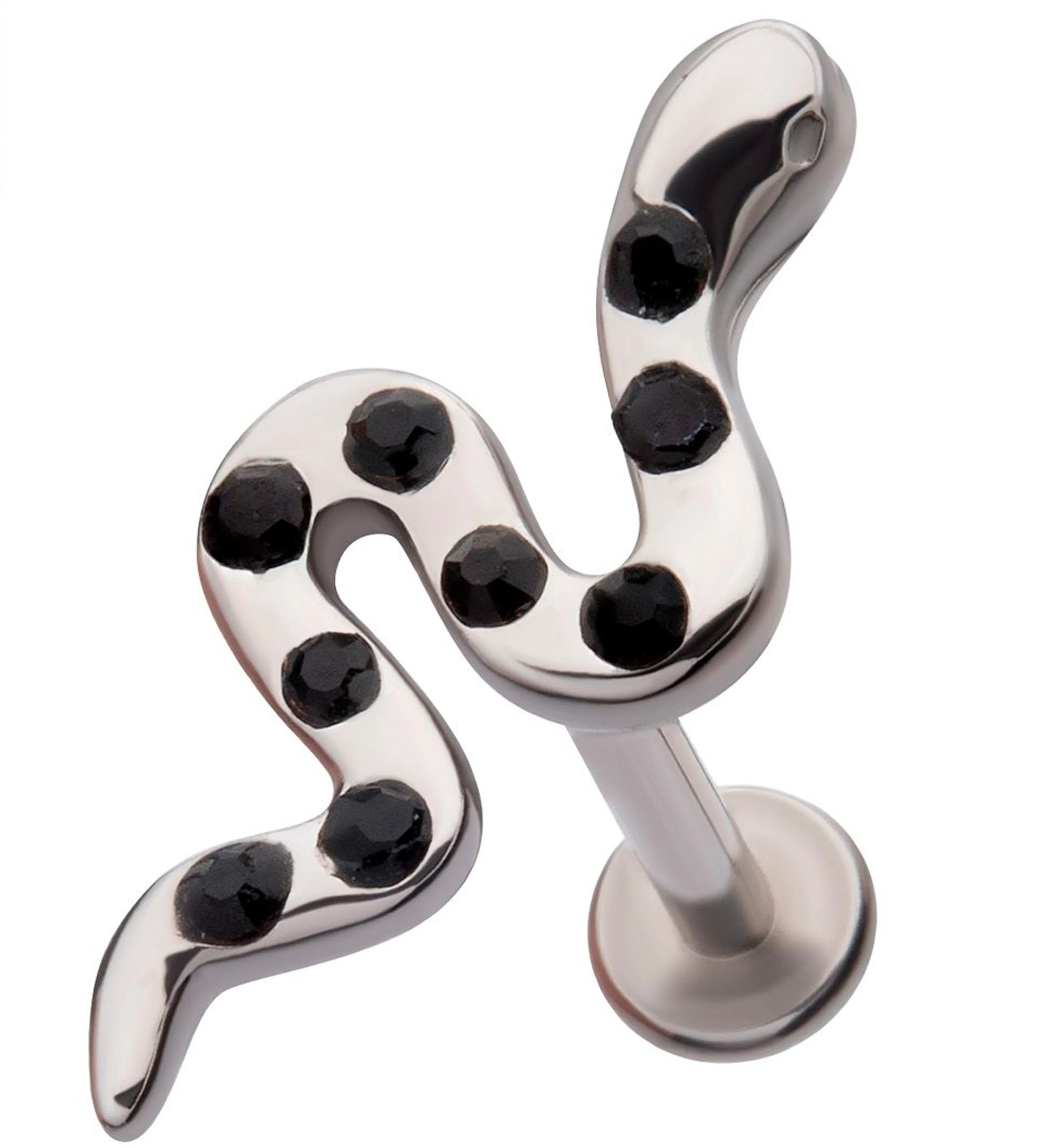 Spotted Snake Black CZ Stainless Steel Internally Threaded Labret