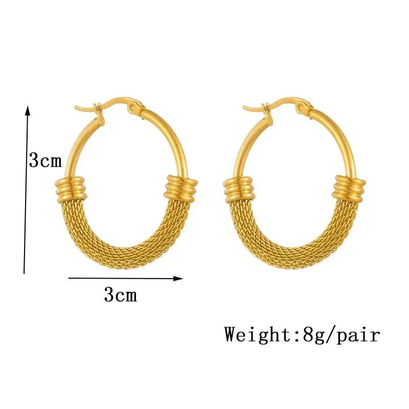 Stainless Steel WB137 Oval Metal Earbuckle Hoop Earrings Charm Jewelry