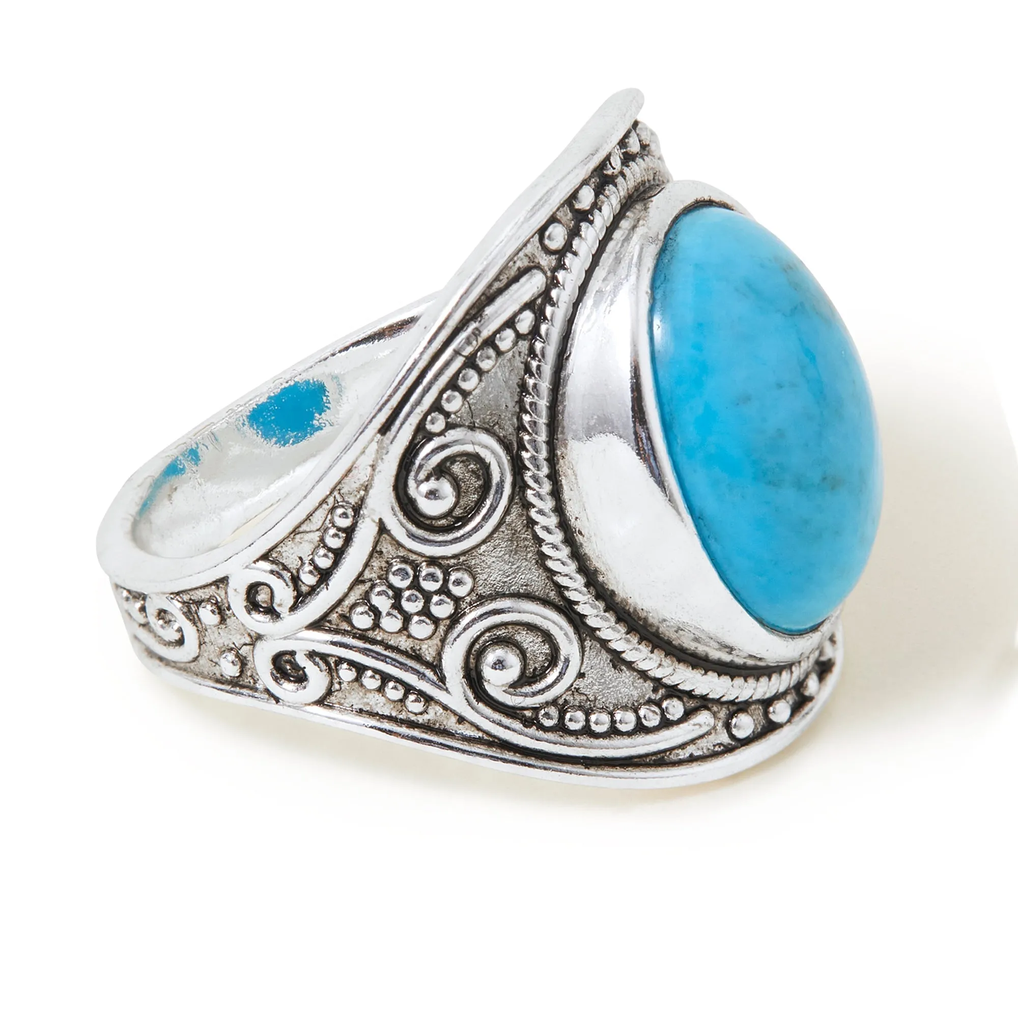 Sterling Silver Plated Oxidised Band Ring Blue-Large