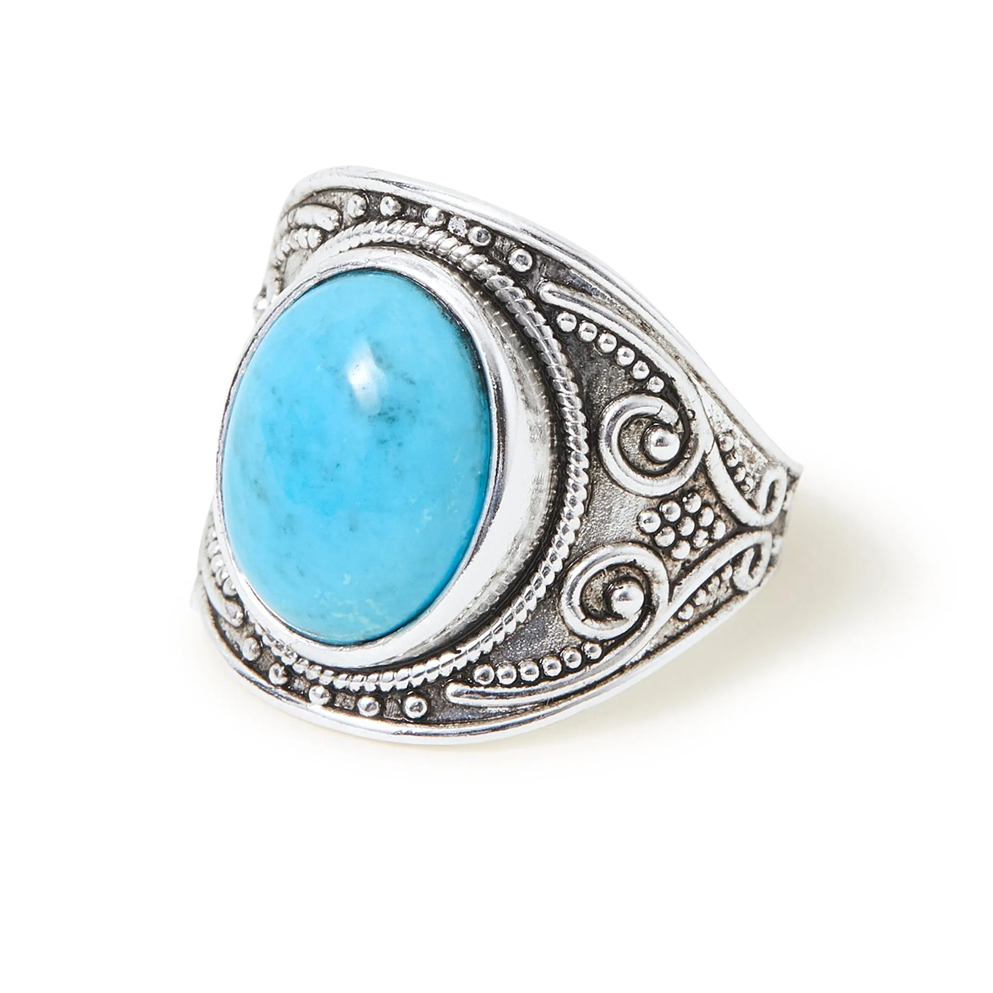 Sterling Silver Plated Oxidised Band Ring Blue-Large